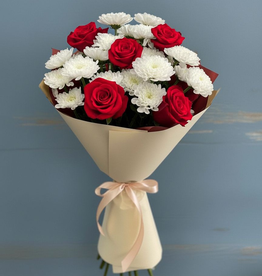 Букет цветов из: Розы и Хризантемы в Новоникольское