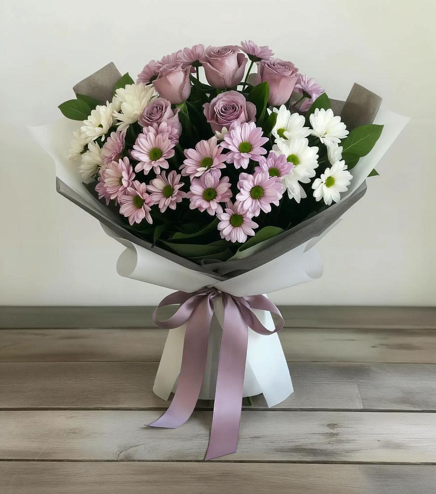 Букет цветов из: Хризантемы и Розы в Новоникольское