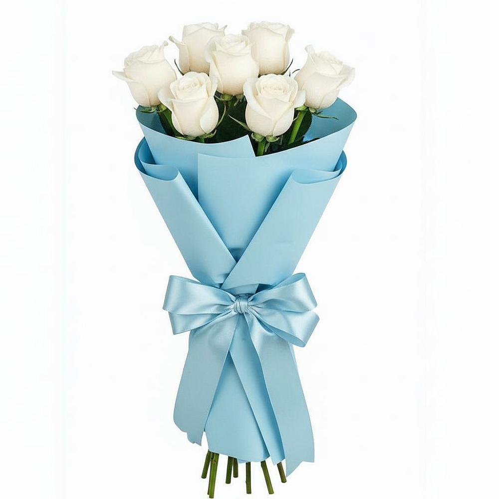 Букет 7 белых роз Проуд в Новоникольское