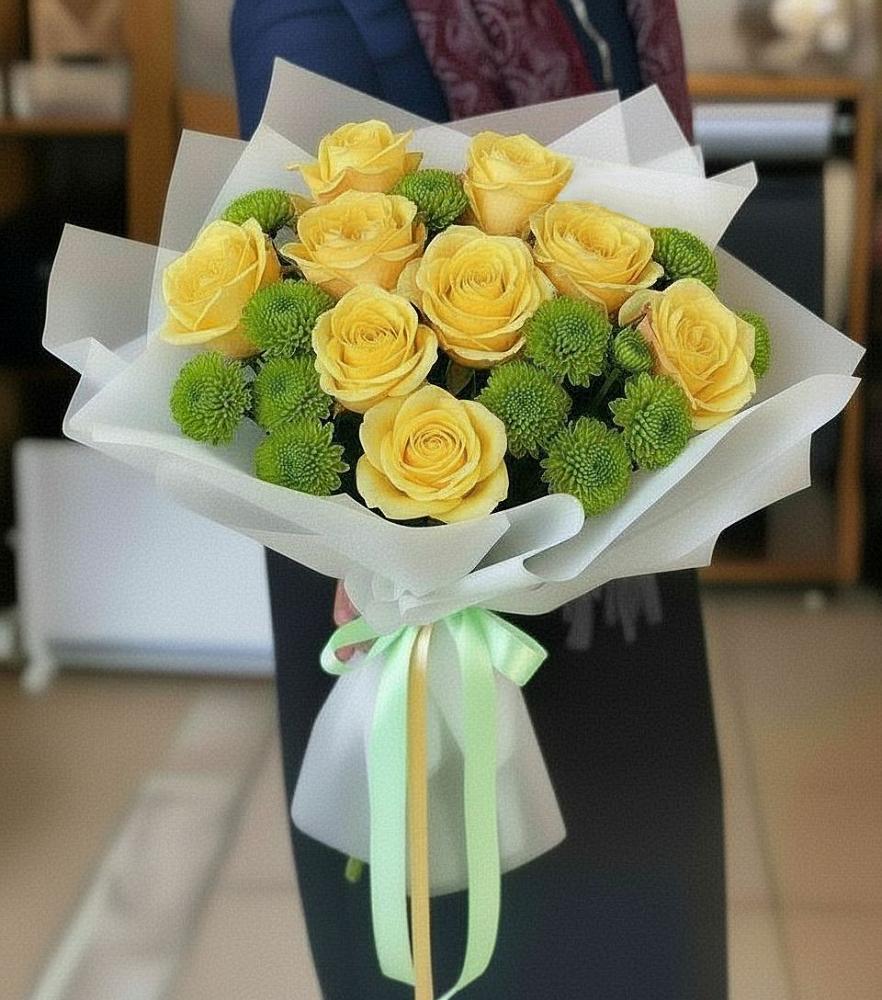 Букет цветов из: Хризантемы и Розы в Новоникольское