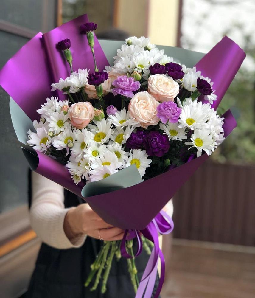 Букет цветов из: Хризантемы, Гвоздики и Розы в Новоникольское