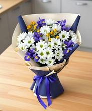 Букет цветов из:  Розы, Ирисы и Хризантемы в Новоникольское