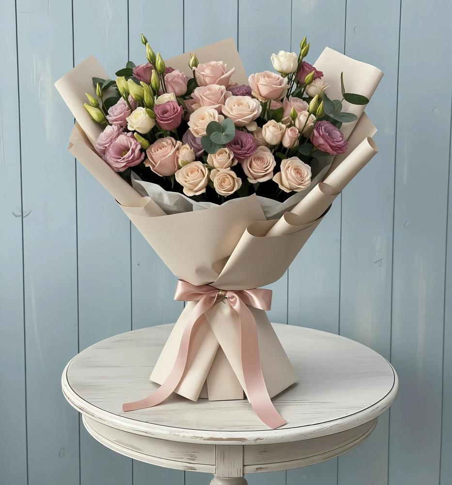 Букет цветов из: Розы и Лизиантусы в Новоникольское