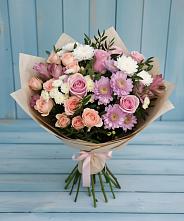 Букет цветов из:  Хризантемы, Розы и Альстромерии в Новоникольское