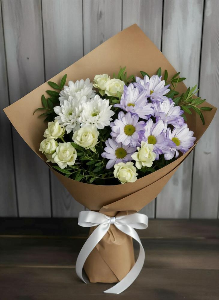 Букет цветов из: Хризантемы и Розы в Новоникольское